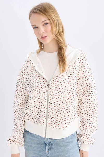 DeFacto Patterned Thick Zippered Cool Loose Fit Sweatshirt - E0105Ax24Wn
