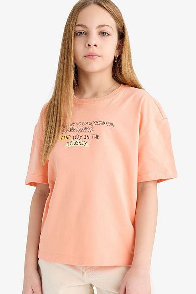 DeFacto Girls' Relax Fit Crew Neck Printed Short Sleeve T-Shirt E0353A825Sm