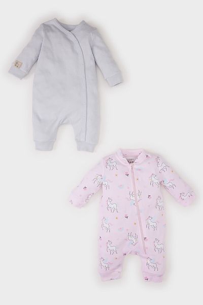 DeFacto Girl's Sleeve Jumpsuit - Unicorns Themed 2-Piece Long Sleeve