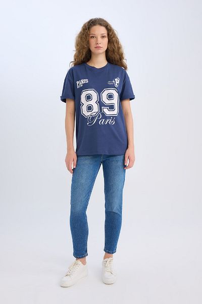 DeFacto Oversize Wide Fit Crew Neck Printed Short Sleeve T-Shirt D9611Ax25Sm