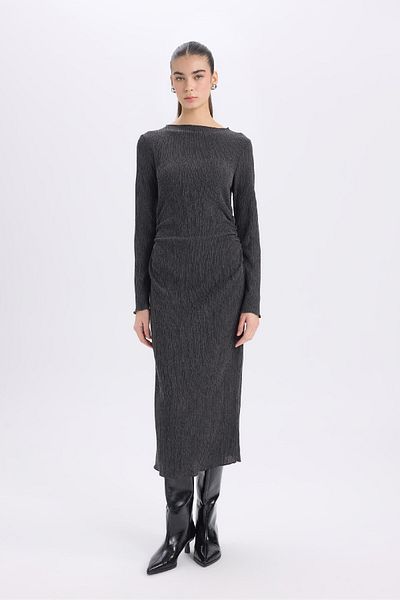 DeFacto Μίντι Φόρεμα Bodycon με μισό ζιβάγκο - Μακρυμάνικο, Bürümcük D8643ax24au