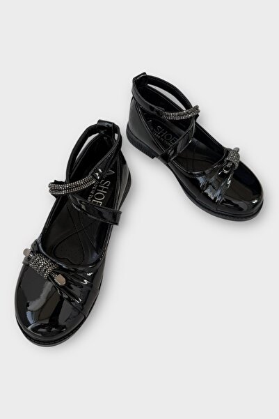 Liger Light Sole Velcro Stone Girls' Ballerina Shoes Black