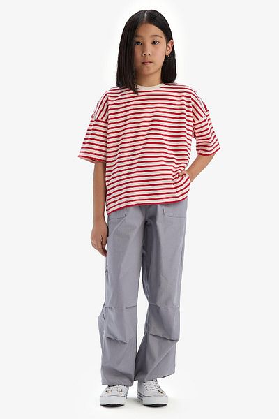 DeFacto Girl's Relax Fit Crew Neck Striped Short Sleeve T-Shirt D8581A825Sm