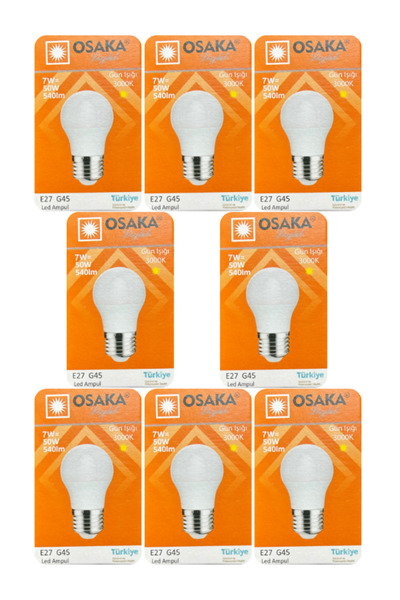 Osaka (8 Adet) Osaka 7W (50W) Sarı Işık E27 Duylu (Kalın Duy) Led Mini Ampul