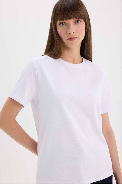 DeFacto Regular Fit Rundhalsausschnitt Casual Premium Basic Plain Kurzarm Weißes T-Shirt A9428ax25sp