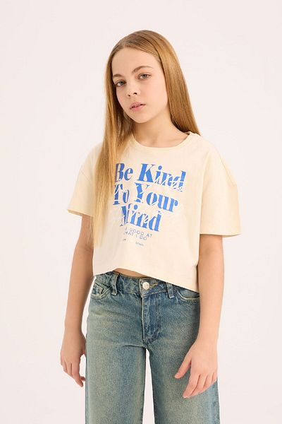 DeFacto Girls' Crew Neck Printed Short Sleeve T-Shirt E0352A825Sm