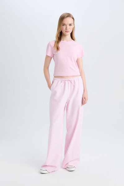 DeFacto Cool Regular Fit Crew Neck Basic μασίφ κοντομάνικο ροζ μπλουζάκι C3852ax25sm
