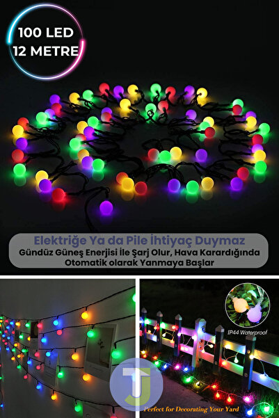 Technojet 100 Led 11m Solar Led RGB Işık Güneş Enerjili Bahçe Teras Balkon Ağaç Lambası Aydınlatma