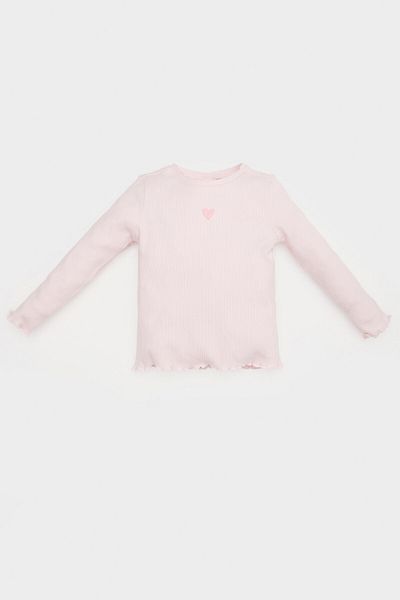 DeFacto Baby Girl Crew Neck Heart Patterned Ribbed Camisole Long Sleeve T-Shirt D8549A525Sp