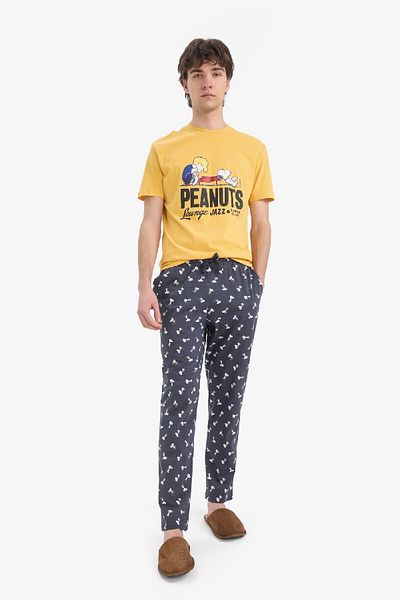 DeFacto Σετ πιτζάμες Snoopy Regular Fit με κοντό μανίκι μπλούζα με κορδόνι με μακρύ πάτο E0495AX25SP