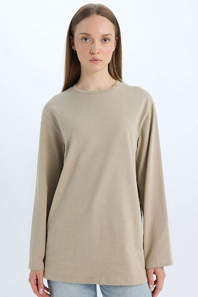DeFacto Regular Fit Crew Neck Basic Solid Long Sleeve T-Shirt Tunik D4897AX24WN