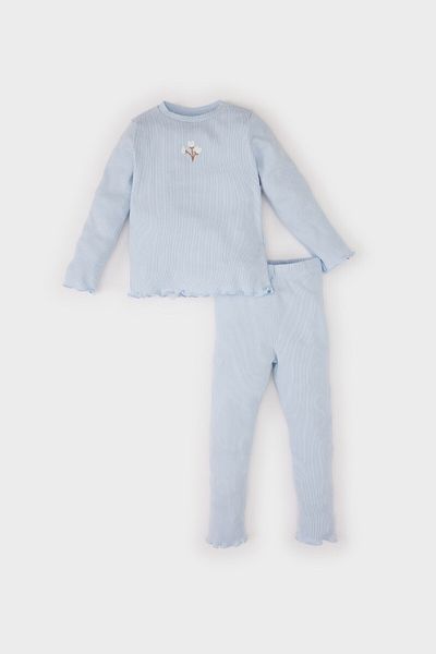 DeFacto Baby Girl 2-Piece Set Floral Ribbed Camisole Long Sleeve T-Shirt Elastic Waist Bottom Y1122A225Sp
