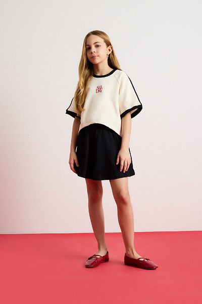 DeFacto Girls' 2-Piece Set Crew Neck Printed Short Sleeve T-Shirt Skirt E0416A825Sm