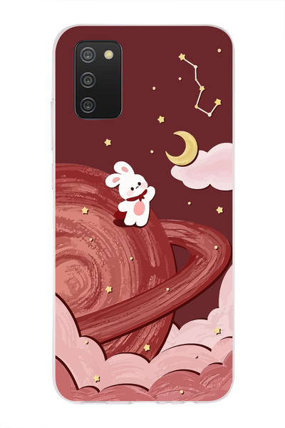 moonset Samsung Galaxy A02S Uyumlu Sevimli Tavşan Tasarımlı Baskılı Şeffaf Te...
