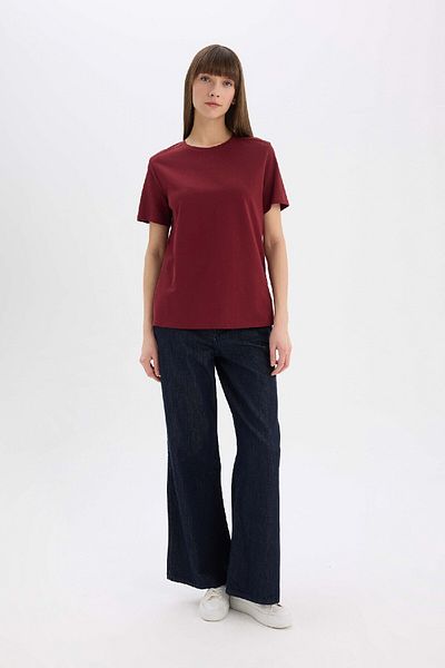 DeFacto Premium Burgundy T-Shirt - Regular Fit, Crew Neck, Short Sleeve A9428Ax25Sp