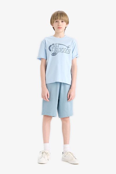 DeFacto Tricou cu mânecă scurtă imprimat cu gât crew pentru băieți E0076A825SM