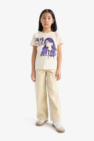 DeFacto Girl's Crew Neck Printed Short Sleeve T-Shirt E0350A825Sm