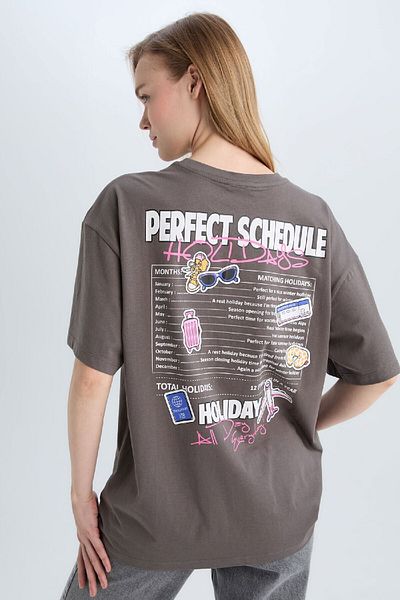 DeFacto Crew Neck Back Printed Wide Fit T-Shirt E0637Ax25Sm