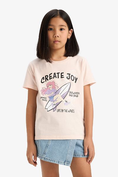 DeFacto Girl's Crew Neck Anime Printed Short Sleeve T-Shirt E0350A825Sm