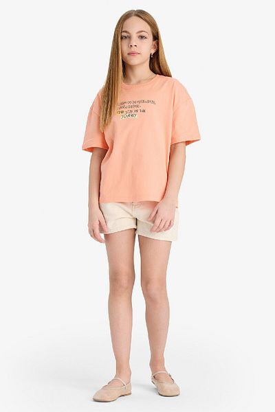 DeFacto Girls' Relax Fit Crew Neck Printed Short Sleeve T-Shirt E0353A825Sm