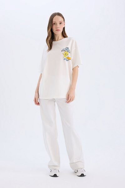 DeFacto Cool Looney Tunes Oversize Φαρδιά Εφαρμογή με λαιμόκοψη με στάμπα κοντομάνικο μπλουζάκι D9119AX25SM