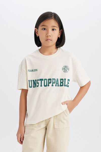 DeFacto Girl's Relax Fit Crew Neck Printed Short Sleeve T-Shirt D8538A825Sm