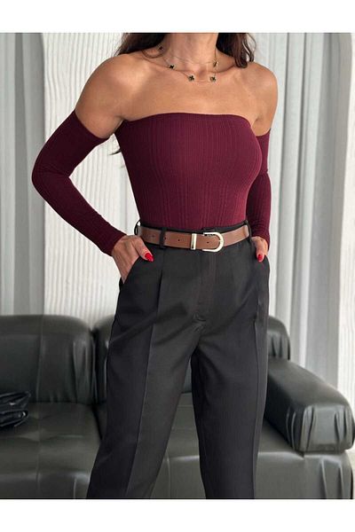 Butik Merrline, curea neagră, cu talie înaltă, cu patru buzunare, model morcov, pantaloni din țesătură cu tăietură plisată