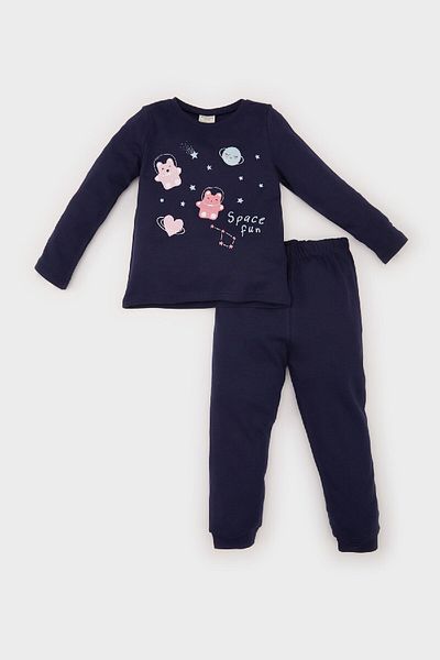 DeFacto Baby-Pyjama-Set für Mädchen mit Space-Print – lange Ärmel, elastische Taille, langer Boden D9073A525SP