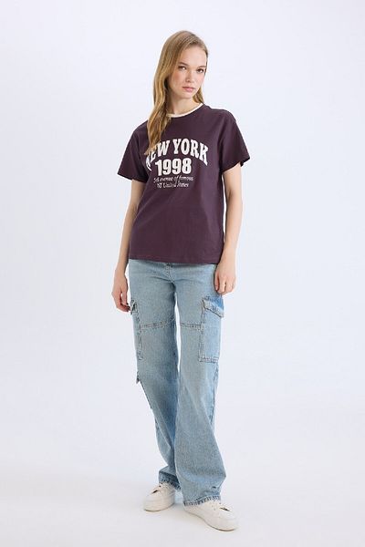 DeFacto Tricou cu mânecă scurtă cu imprimeu cu decolteu normal D9602ax25sm