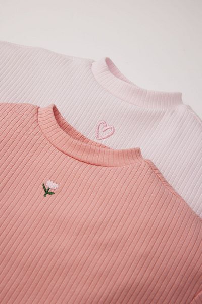 DeFacto Baby Girl Crew Neck Embroidered Camisole 2-Piece Long Sleeve T-Shirt D8703A525Sp