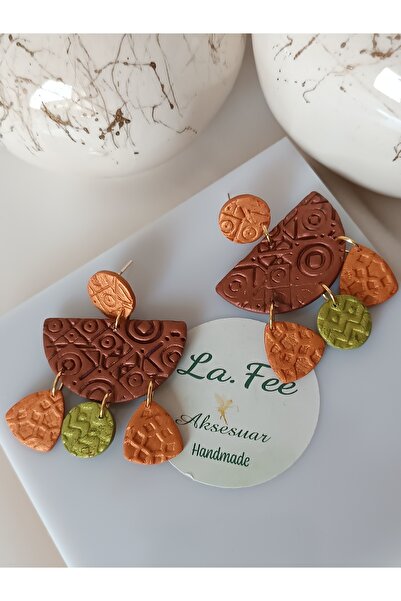 La fee aksesuar أقراط معدنية باللون البني والبرتقالي والأخضر، أقراط بوهيمية و...