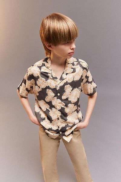 DeFacto Boy's Viscose Print Polo Neck Shirt - Wide Fit, Short Sleeve D7763A825Sm