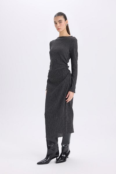 DeFacto Μίντι Φόρεμα Bodycon με μισό ζιβάγκο - Μακρυμάνικο, Bürümcük D8643ax24au