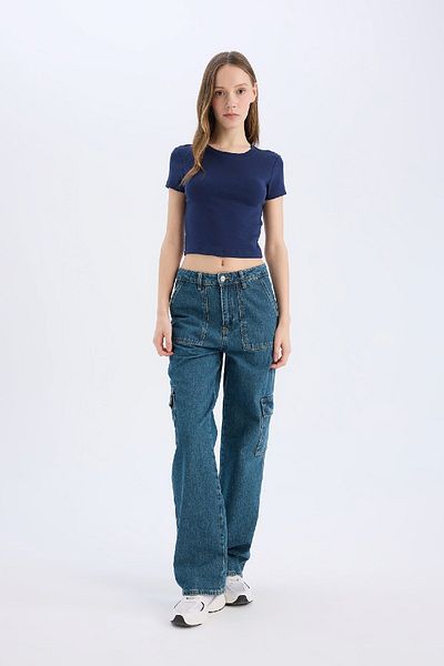 DeFacto Coool Fitted Basic Plain Rib Short Sleeve T-Shirt E0288Ax25Sm