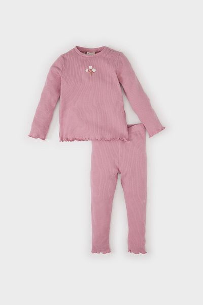 DeFacto 2-teiliges Set für Babys, Mädchen, Blumenmuster, geripptes Leibchen, langärmliges T-Shirt, Oberteil mit elastischem Bund, unten Y1122a225sp
