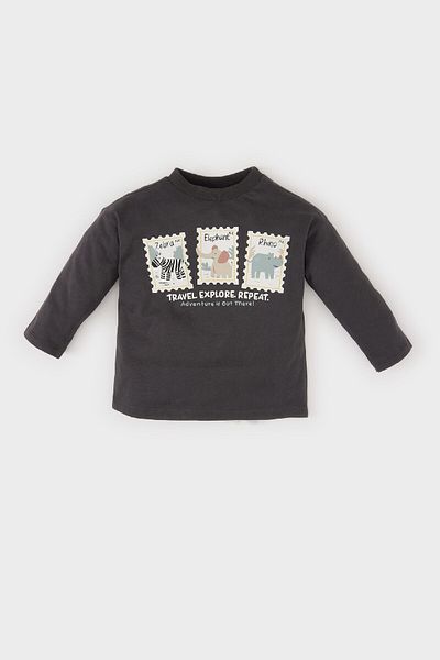 DeFacto Baby Boy Crew Neck Animal Print Long Sleeve T-Shirt D9586A525Sp