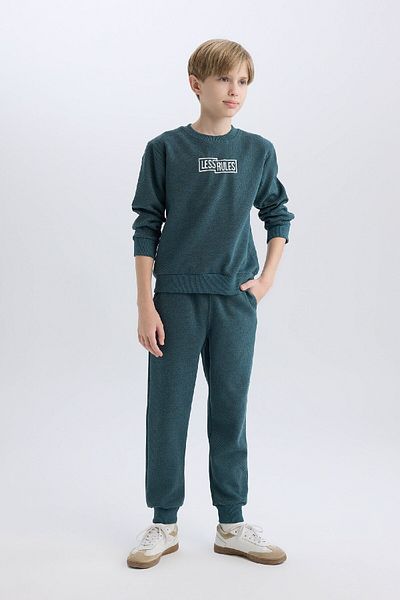 DeFacto Crew Neck Printed Sweatshirt and Elastic Sweatpants for Boy 2-Piece Set D9853A825Sp
