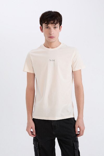 DeFacto 100% Cotton Slim Fit Slim Fit Crew Neck Printed Short Sleeve T-Shirt D5565Ax25Sp