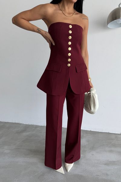 modaserdem Design vestă: Motiv burgundă fără bretele cu nasturi aurii