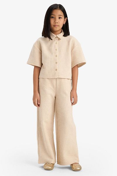 DeFacto Κορίτσια Relax Fit Polo Neck Basic μασίφ υφασμάτινο κοντομάνικο πουκάμισο E1102A825SM