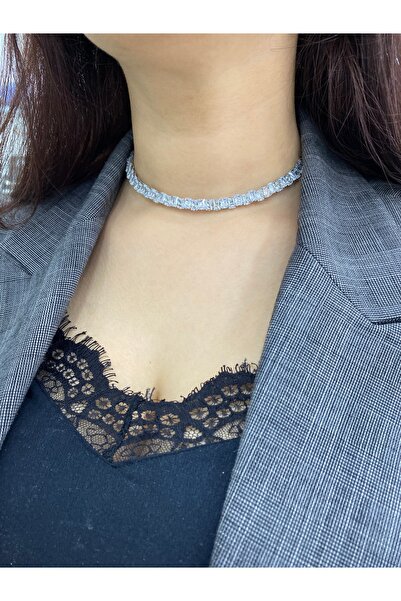 JEWELRY Pırlanta Işıltısı Tam tur Beyaz Altın kaplama Göz kamaştırıcı Kolye