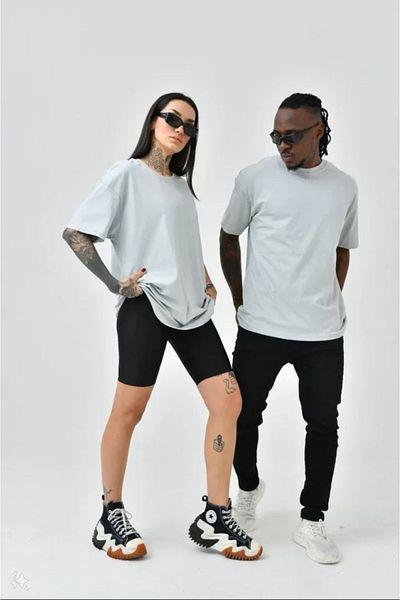 modaserdem Γκρι μπλουζάκι Unisex Oversize Crew Neck
