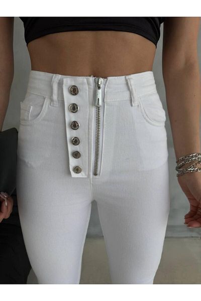 modaserdem Button and Zipper Jeans - White