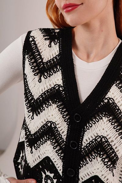 modaserdem Vestă neagră tricotată pentru femei Zigzag Transition