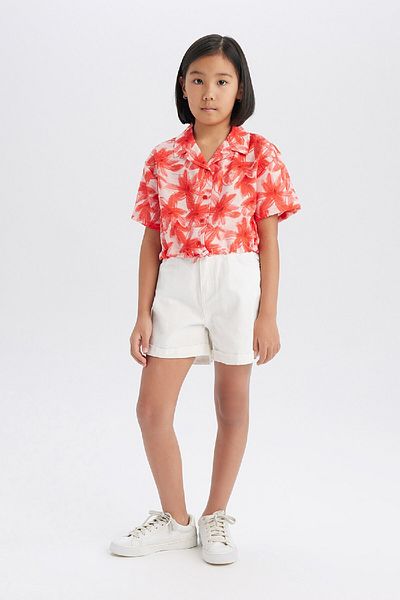 DeFacto Girl's Print Crop Short Sleeve Shirt D7640A825Sm
