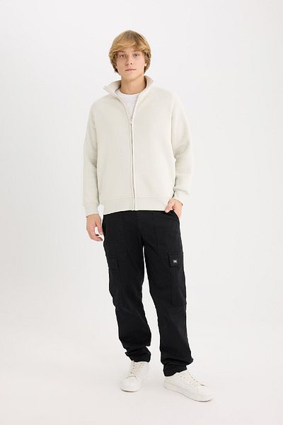 DeFacto Boxy Fit Stehkragen bedrucktes Sweatshirt mit weichem Federn und Reißverschluss E1367ax25sp