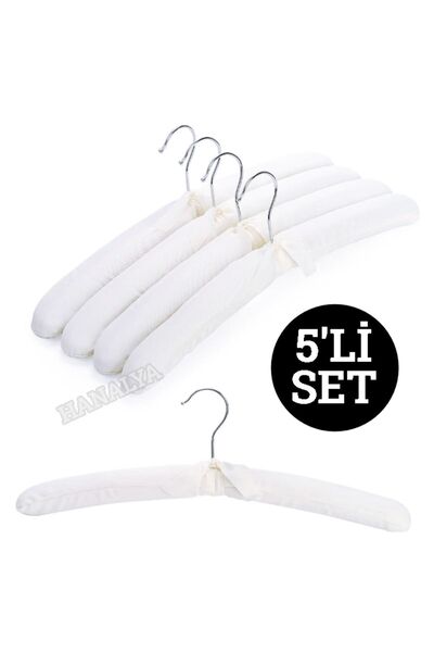 HANALYA Saten Beyaz Askı Lüks Gecelik Sabahlık Askısı Çeyizlik Askı 5 Adet