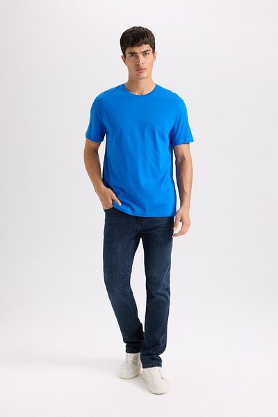 DeFacto Nové jednoduché tričko s krátkým rukávem Regular Fit Crew Neck E1091Axns
