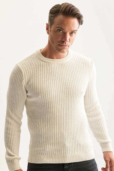 DeFacto Standard Fit Crew Neck Textured Knitwear Sweater E0811Axns