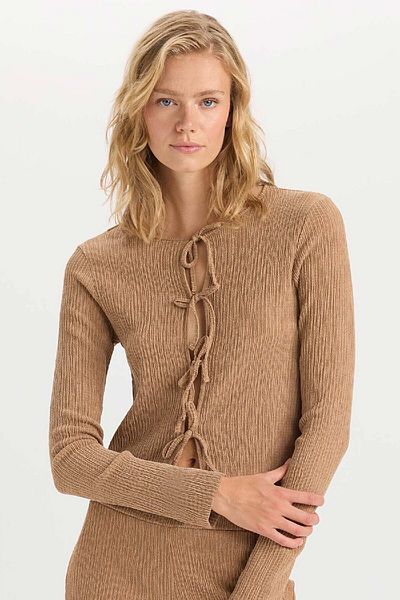 DeFacto Crew Neck - Basic Απλό Περιτυλιγμένο Μπροστινό Δέσιμο Ζακέτα D6296ax24au